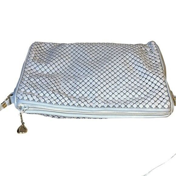 Whiting & Davis Vintage Cream Metal Mesh & Leather Handbag Purse Evening Bag - Picture 7 of 13